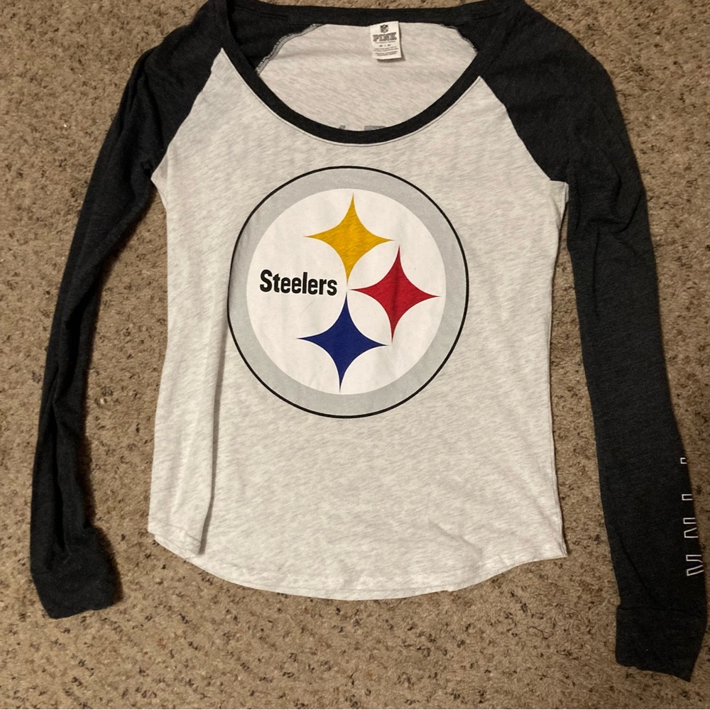 VS Pink NFL Pittsburgh Steelers official logo long sleeve raglan t-shirt cheeky